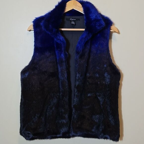 Cejon Black Blue Faux Fur Vest Steam Punk Goth Grunge Chic Rocker Ombre Size M - Picture 14 of 14